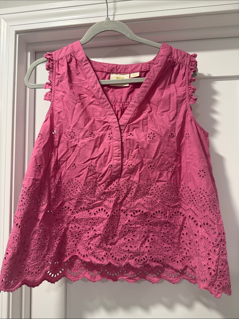 Maeve Pink Eyelet V-Neck Sleeveless Tank Top